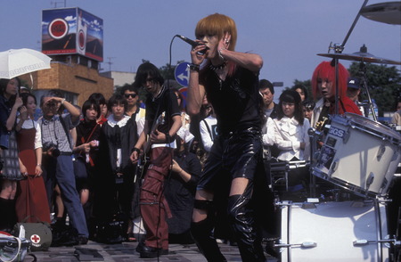 a Japanese Youth punk band plays on a square in the City of Tokyo in Japan in Asia,のeditorial素材