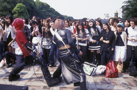 a Japanese Youth punk band plays on a square in the City of Tokyo in Japan in Asia,のeditorial素材