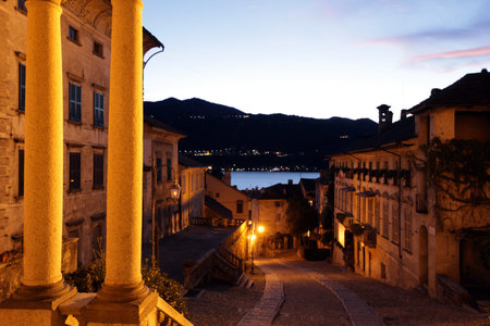 The churche in the Fishingvillage of Orta on the Lake Orta in the Lombardia  in north Italy. 