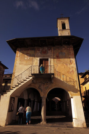 The Square in the Fishingvillage of Orta on the Lake Orta in the Lombardia  in north Italy. 
