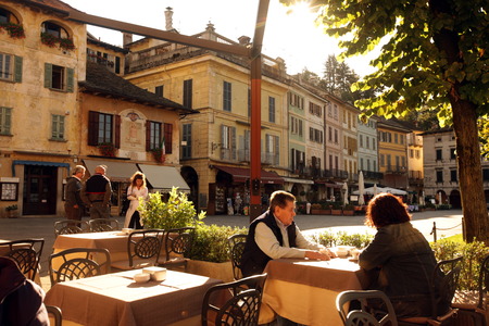 the Fishing Village of Orta on the Lake Orta in the Lombardia in north Italy.のeditorial素材
