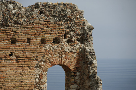 the coast of the old Town of Taormina in Sicily in south Italy in Europe.の写真素材