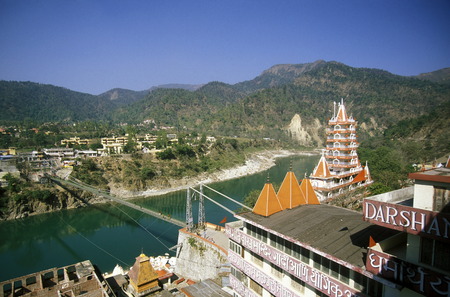 the Ganges River in the town of Rishikesh in the Province Uttar Pradesh in India.のeditorial素材