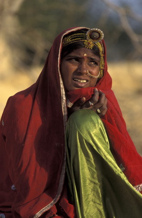 a women  in the town of Jaisalmer in the province of Rajasthan in India.のeditorial素材