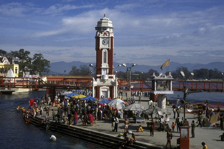 the Ganges River in the town of Hardwar in the Province Uttar Pradesh in India.のeditorial素材