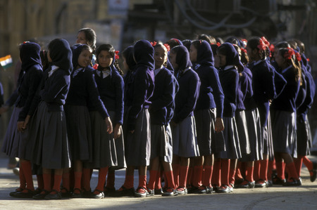 schoolchildern in the town of  Jaisalmer in Rajasthan in India.のeditorial素材