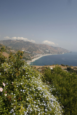 the coast of the old Town of  Taormina in Sicily in south Italy in Europe.のeditorial素材