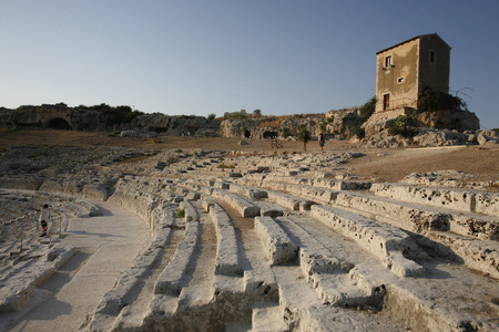the theatro Greco near the town of Siracusa in Sicily in south Italy in Europe.のeditorial素材