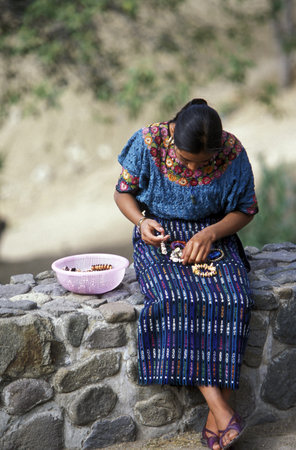 people in traditional clotes in the Village of  Panachel in Guatemala in central America.のeditorial素材