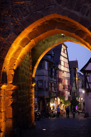 the olt town of the village of Riquewihr in the province of Alsace in France in Europeのeditorial素材