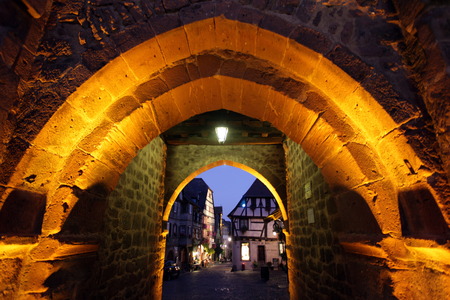 the olt town of the village of Riquewihr in the province of Alsace in France in Europeのeditorial素材
