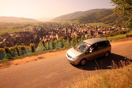 the olt town of the village of Riquewihr in the province of Alsace in France in Europeのeditorial素材
