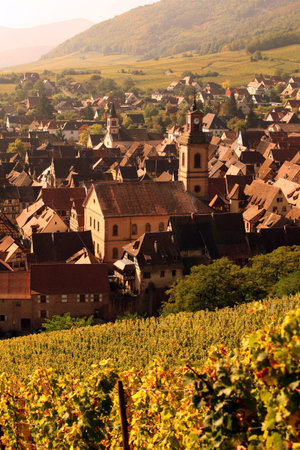 the olt town of the village of Riquewihr in the province of Alsace in France in Europe