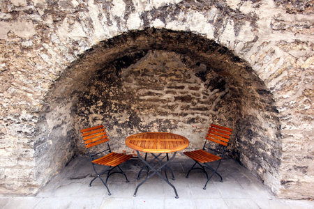 the City wall of the old city of Tallinn in Estonia in the Baltic countrys in Europe.の写真素材