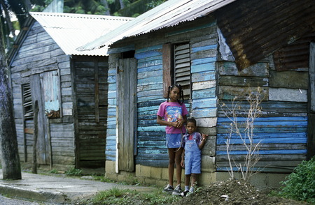 a traditional Woodhouse at the Village of Las Terrenas on Samanaon in The Dominican Republic in the Caribbean Sea in Latin America.のeditorial素材