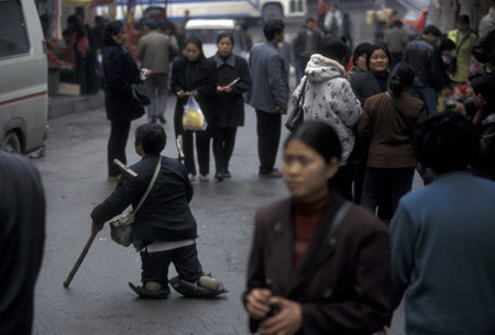 People at the main square in the city of Chongqing in the province of Sichuan in China in east asia.のeditorial素材