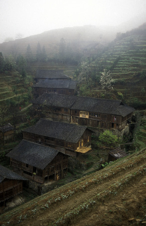 a village in the rice fields of the village of Longsheng in Guangxi province in the south of China.のeditorial素材