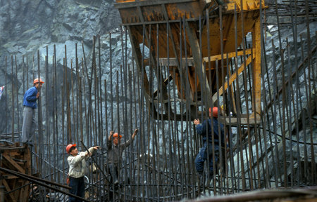 the constructions work at the three gorges dam project on the river in the province of yangzi hubei...