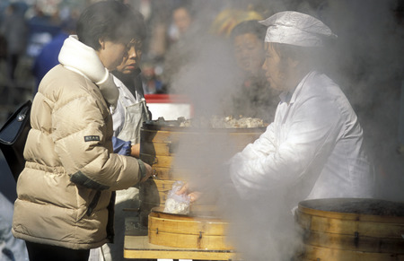 a chinese food stall in the City of Shanghai in China in east asia.のeditorial素材