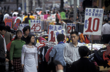 a market street in the city of Shenzhen north of Hong Kong in the province of Guangdong in China in east asia.のeditorial素材