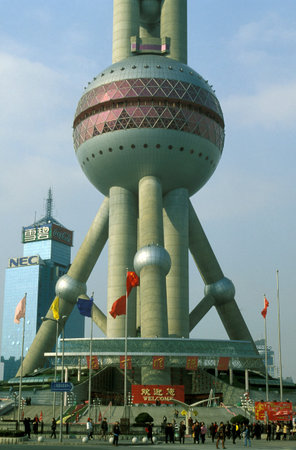 the skyline of Pudong in the City of Shanghai in China in east asia.のeditorial素材