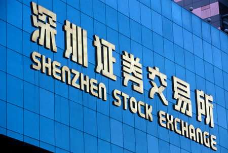 the stock exchange market in the city of Shenzhen north of Hong Kong in the province of Guangdong in...