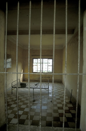 The Tuol Sleng Museum shows the history of the khmer rouge crime in the city of phnom penh cambodia in in Southeastasia.のeditorial素材