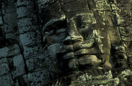 the Bayon temple in Angkor Thom temples in Angkor at the town of Siem Reap in cambodia in Southeastasia.のeditorial素材