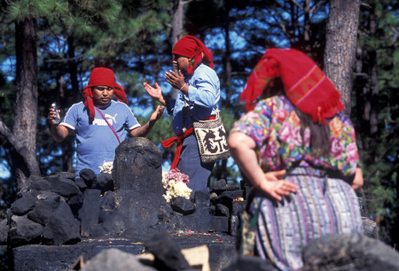 a religion ceremony in the old town in the city of Antigua in Guatemala in central America.のeditorial素材
