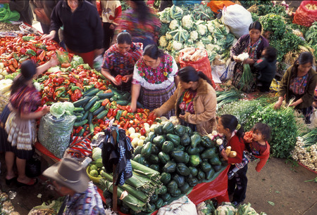 people in traditional clotes at the Market in the Village of  Chichi or Chichicastenango in Guatemala in central America.のeditorial素材
