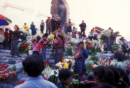 people in traditional clotes at the Market in the Village of  Chichi or Chichicastenango in Guatemala in central America.のeditorial素材