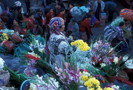 people in traditional clotes at the Market in the Village of  Chichi or Chichicastenango in Guatemala in central America.のeditorial素材