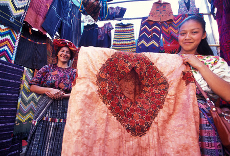 people in traditional clotes at the Market in the Village of  Chichi or Chichicastenango in Guatemala in central America.のeditorial素材