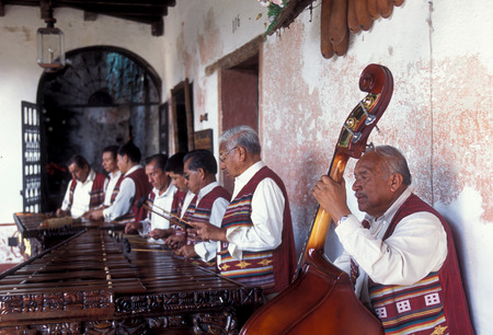 a music band plays in a hotel in the old town in the city of Antigua in Guatemala in central America.のeditorial素材