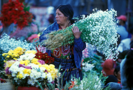 people in traditional clotes at the Market in the Village of  Chichi or Chichicastenango in Guatemala in central America.のeditorial素材
