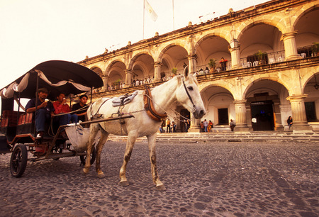 the main square in the old town in the city of Antigua in Guatemala in central America.のeditorial素材