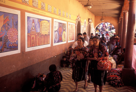 people in traditional clotes at the Market in the Village of  Chichi or Chichicastenango in Guatemala in central America.のeditorial素材