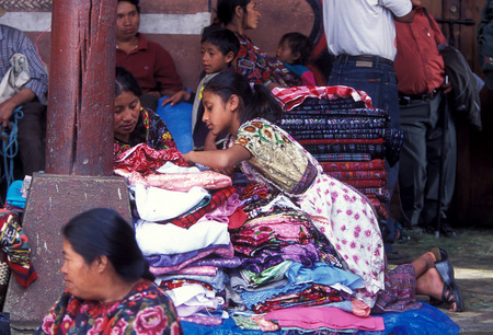 people in traditional clotes at the Market in the Village of  Chichi or Chichicastenango in Guatemala in central America.のeditorial素材