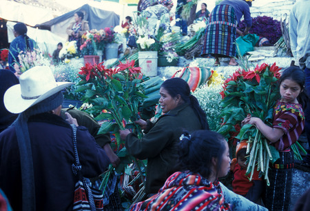 people in traditional clotes at the Market in the Village of  Chichi or Chichicastenango in Guatemala in central America.のeditorial素材