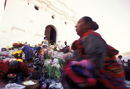 people in traditional clotes at the Market in the Village of  Chichi or Chichicastenango in Guatemala in central America.のeditorial素材