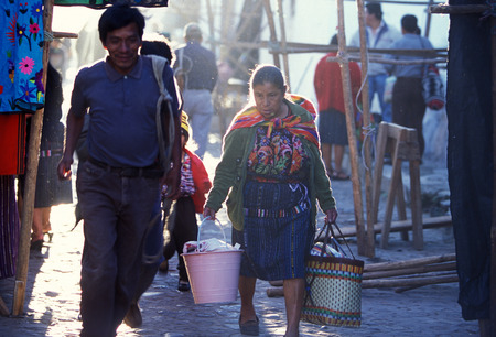 people in traditional clotes at the Market in the Village of  Chichi or Chichicastenango in Guatemala in central America.のeditorial素材