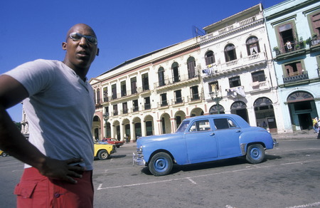 old cars in the old townl of the city of Havana on Cuba in the caribbean sea.のeditorial素材