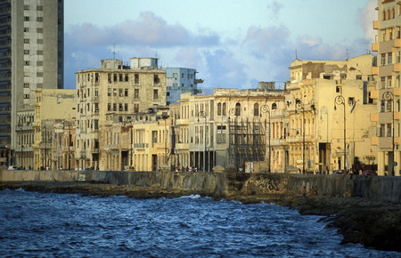 the Malecon road on the coast in the old townl of the city of Havana on Cuba in the caribbean seaのeditorial素材