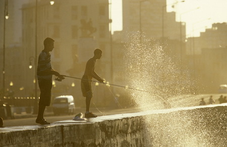 the Malecon road on the coast in the old townl of the city of Havana on Cuba in the caribbean seaのeditorial素材