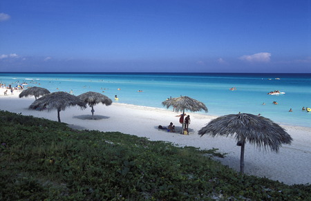 a beach on the coast of Varadero on Cuba in the caribbean sea.のeditorial素材