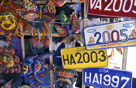 a souvenier shop the old town of the city Havana on Cuba in the caribbean sea.のeditorial素材