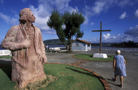 the Monument of Christpher Columbus in the Village of Baracoa on Cuba in the caribbean sea.のeditorial素材