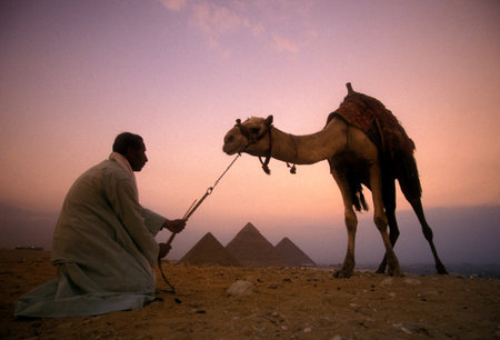 the Pyramids of Giza near the city of Cairo in Egypt in North Africa.