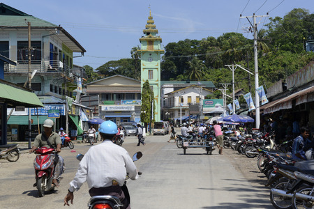 the City centre with the Clock Tower in the city of Myeik in the south in Myanmar in Southeastasia.のeditorial素材