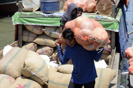 people at the Pier in the city of Myeik in the south in Myanmar in Southeastasia.のeditorial素材